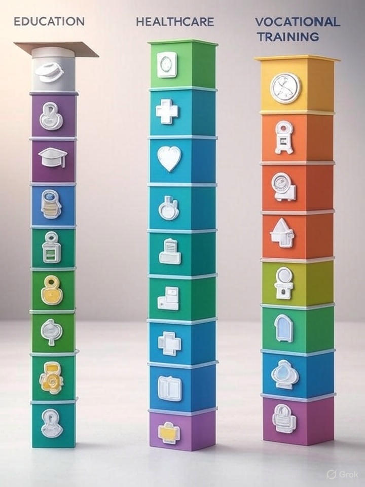 Infographic of his three-pillar model (Education, Healthcare, Vocational Training)_Norman Bwuruk Didam